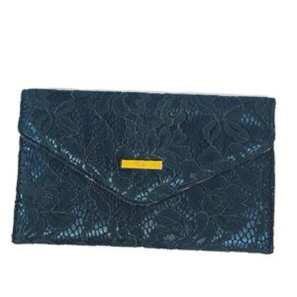 Iman Elegant Lace Clutch in teal  with Gold Accent